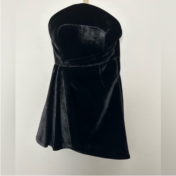 Brandon Maxwell Asymmetrical Velvet Mini Dress Black - Picture 6 of 13